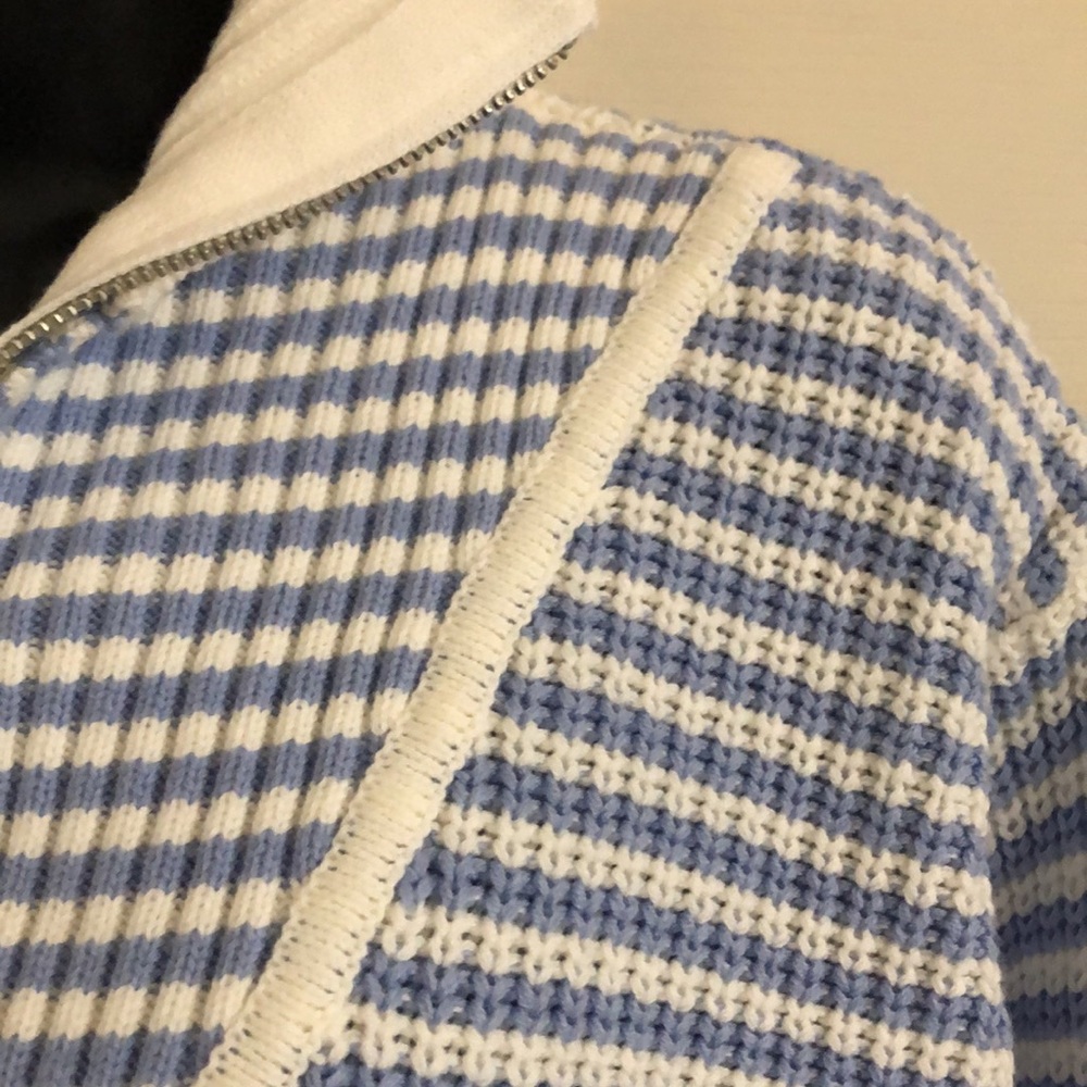 Jessica Simpson blue ecru stripe henley style quarter zipup sweater size medium - Picture 7 of 15